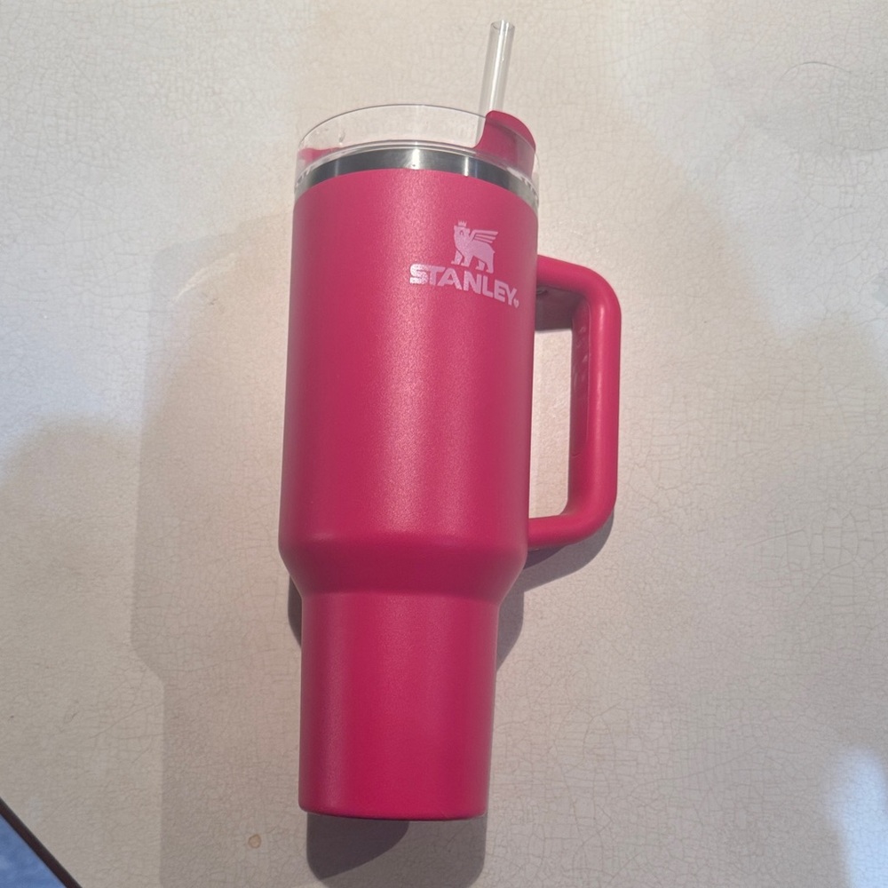 Stanley Vibrant Pink Travel Mug with Straw